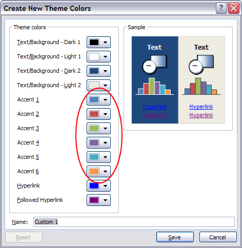 Excel 2007 Theme Palette for Report Charts