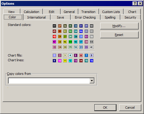 Excel Palette Color Order for report charts