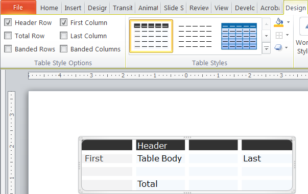 Table Style Header Row and First Column