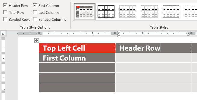 Header Row + First Column = Top Left Cell