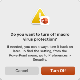 Turn Off Macro Virus Protection