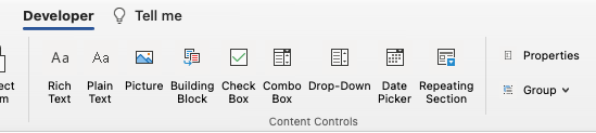 Developer tab showing Content Controls